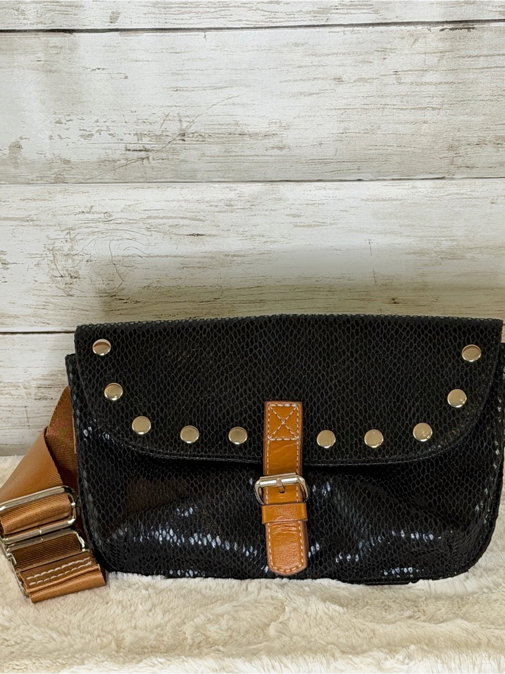 Twiggy London Black Studded Crossbody Fanny Pack Bag
